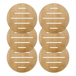 HOKIPO Brown 6 Pieces Textured Bamboo Round Coasters-image-22