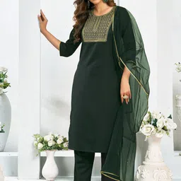 SANISA Floral Yoke Design Sequinned Straight Kurta With Trouser And Dupatta-6