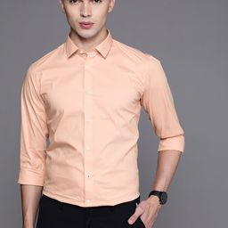 Louis Philippe Sport Men Peach-Coloured Super Slim Fit Opaque Formal Shirt-image-37