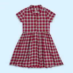 Pantaloons Junior Red & White Cotton Chequered Dress-picture-3