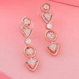 Estele Rose Gold-Plated CZ Geometric Design Dangler Earrings-5