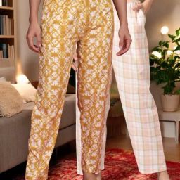 Kryptic Mustard & Pink Cotton Relaxed Fit Printed Lounge Pants - Pack of 2-image-79