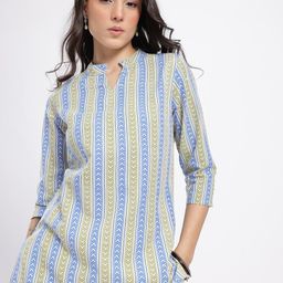 Anouk Rustic Striped Geometric Printed Mandarin Collar Kurti-picture-22
