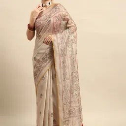 Silk Land Kalamkari Printed Chanderi Saree with Tasselled Border-18