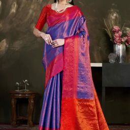 Mimosa Blue Woven Saree With Unstitched Blouse-picture-38