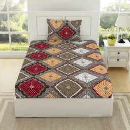 Welspun Block Print Multicolor Microfiber Single Bedsheet with Pillow Cover-image-8