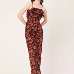 Moomaya Black & Orange Floral Print Jumpsuit-image-104