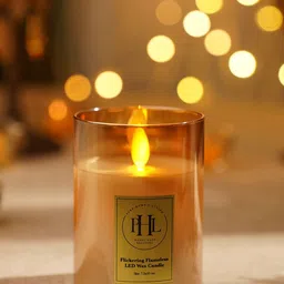 Pure Home and Living Gold-Toned & White LED Flickering Flam Jar Candle-image-11