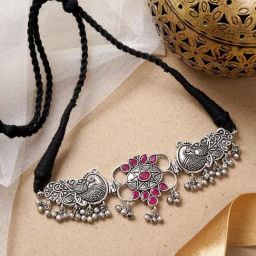 Teejh Ethnic Parul Pink Peacock Choker Necklaces for Women-image-86