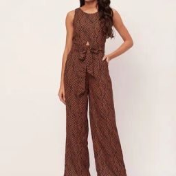 Moomaya Rust & Brown Printed Jumpsuit-image-62