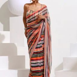 Swtantra Multicolored Striped Saree With Unstitched Blouse-picture-3