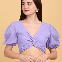 SiaVira Women Solid Wrap V-Neck Cotton Top-image-88