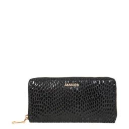 SASSORA Black Textured Rfid Zip Around Wallet for Women-picture-27