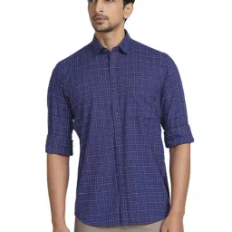 ColorPlus Blue Cotton Tailored Fit Checks Shirt-picture-19