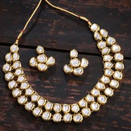 Zaveri Pearls Clear & Golden Alloy Necklace & Earring Set-image-59