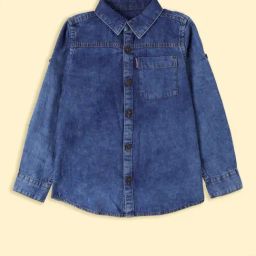 Kiddopanti Boys Medium Blue Denim Regular Fit Shirt-picture-32