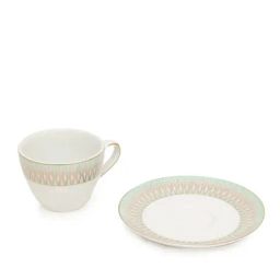 Home4U Amber Color Bordered Multicolor Porcelain Cup & Saucer - Set Of 2, (120ml) image 4