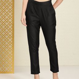 House of Pataudi Women Solid Elasticated Ethnic Trousers-34