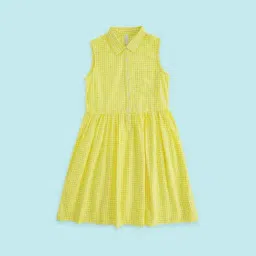 Pantaloons Junior Yellow & White Cotton Chequered Dress-picture-33