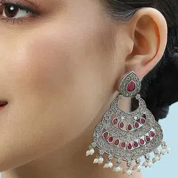 Biba Maroon & Pearl White Kundan Dangler-picture-48