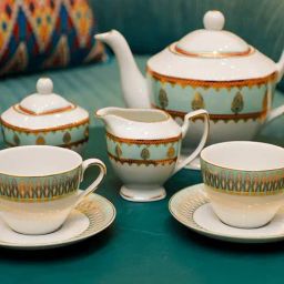 Home4U Amber Color Bordered Multicolor Porcelain Cup & Saucer - Set Of 2, (120ml)-0