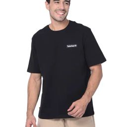 Timberland Black Regular Fit Logo Print Crew T-Shirt-image-1