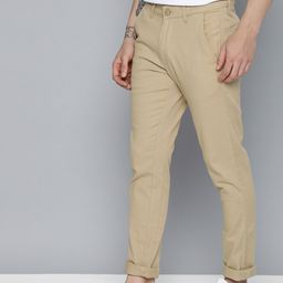 Mast & Harbour Men Beige Textured Regular Fit Chinos Trousers-image-65