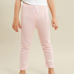 Kookie Kids Full Length Cotton Lycra Leggings With Bow Applique - Pink-picture-1