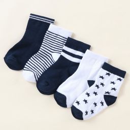 Cutewalk By Babyhug Anti Bacterial Ankle Length Stripe Socks Pack Of 5 - Blue & White-image-48