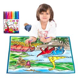 FunBlast Dinosaur World Theme Washable Coloring Mat with Sketch Pens-13