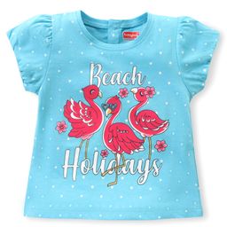 Babyhug Cotton Half Sleeves Top With Flamingo Graphics - Blue-image-66