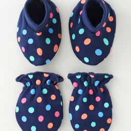 Babyhug 100% Cotton Mittens & Booties Polka Dots Print - Navy Blue-image-52