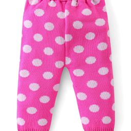Babyhug Knit Full Length Fleece & Woollen Pant with Polka Dots Print  - Pink & White-image-73