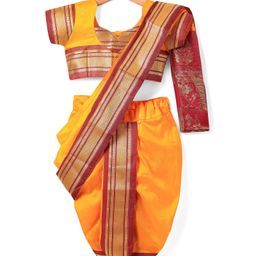 Bhartiya Paridhan Silk Nauvari Saree with Half Sleeves Zari Blouse - Yellow-image-93