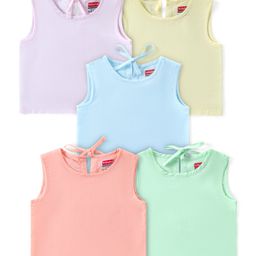 Babyhug 100% Cotton Woven Sleeveless Solid Colour Jhablas With Knot Tie Up Pack of 5 - Multicolour-image-95