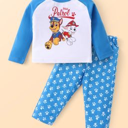 Babyhug Cotton Knit Raglan Sleeves Night Suit With Paw Patrol Graphics - Blue & White-image-7