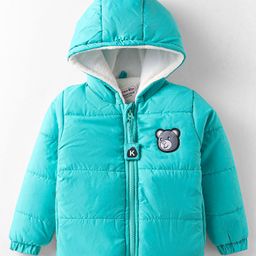 Kookie Kids Full Sleeves Padded Hooded Winter Jacket with Bear Graphics & Pocket Detailing -Turquoise-image-96