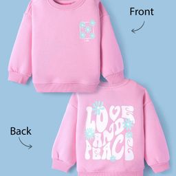 Little Kangaroos Fleece Knit Full Drop Shoulder Sleeves Sweatshirt With Floral Print - Pink-picture-27