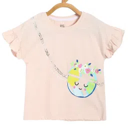 MINI KLUB Cotton Half Sleeves Floral Printed Top - Peach-picture-32