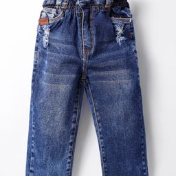 Olio Kids Denim Woven Full Length Solid Color Jeans- Navy Blue-picture-40