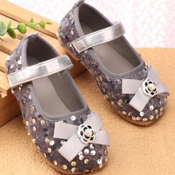 Babyoye Velcro Closure Ballerina With Sequins & Bow Applique - Grey-image-24