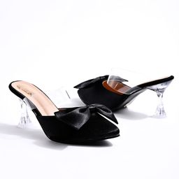 Shoetopia Bow Applique Detailed Pump Heeled Sandals - Black-image-40