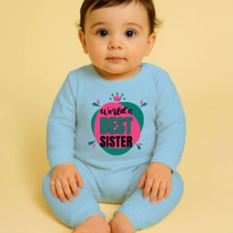 The Peppy Tend 100% Cotton Knit Raksha Bandhan Theme Full Sleeves Worlds Best Sister Text Printed Romper - Blue-image-59