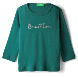 UCB Cotton Knit Full Sleeves Glitter Text Printed T-Shirt - Dark Green-picture-34