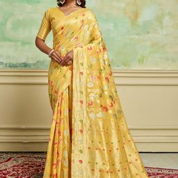 KAYOMMI Ethnic Motifs Zari Pure Cotton Banarasi Saree-image-40