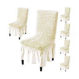 HOKIPO Cream 6 Pieces Textured Chair Covers With Frill-picture-5