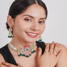 Divisha Gold-Plated Artificial Stone-Studded & Beaded JewellerySet-image-71