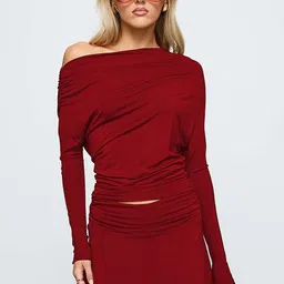LULU & SKY Women Solid Red Polyester Top & Skirt Co-Ord Set-picture-26