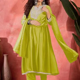 Sangria Women Embroidered Anarkali Kurta With Trouser & Dupatta Kurta Sets-31