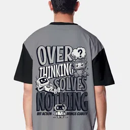 Crazymonk Oversized Overthinking Typography Printed Cotton T-Shirt-picture-3